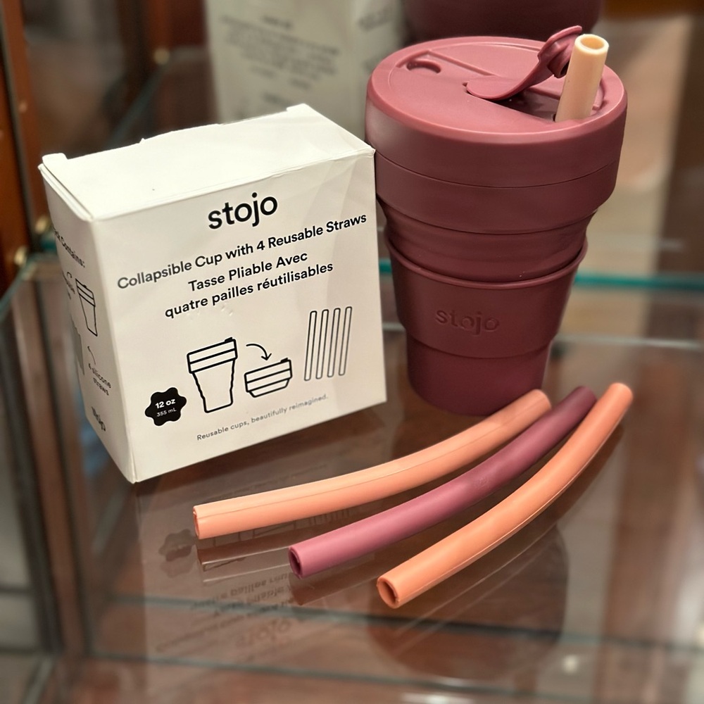 Stojo Collapsible Cup with Straws - Pink